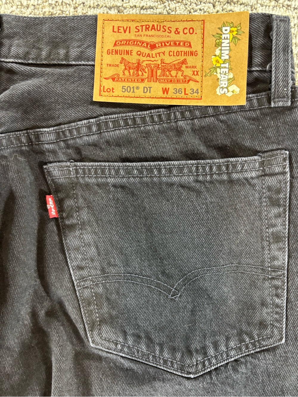NEW Levi's x‎ Denim Tears 501 Original Fit Men's 36/34 Black Jeans